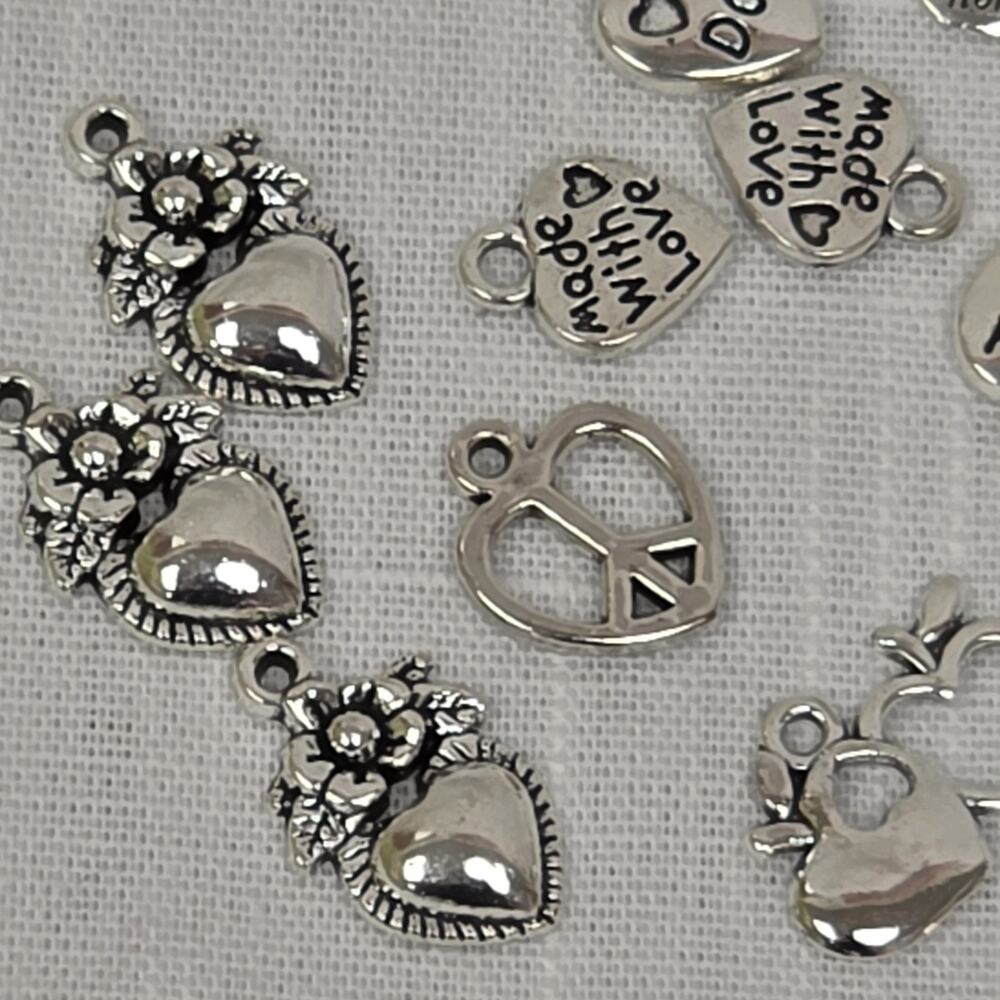 Silver Tone Heart Love Charm Lot Peace Sign Thank You Dog Jewelry Making Pendant